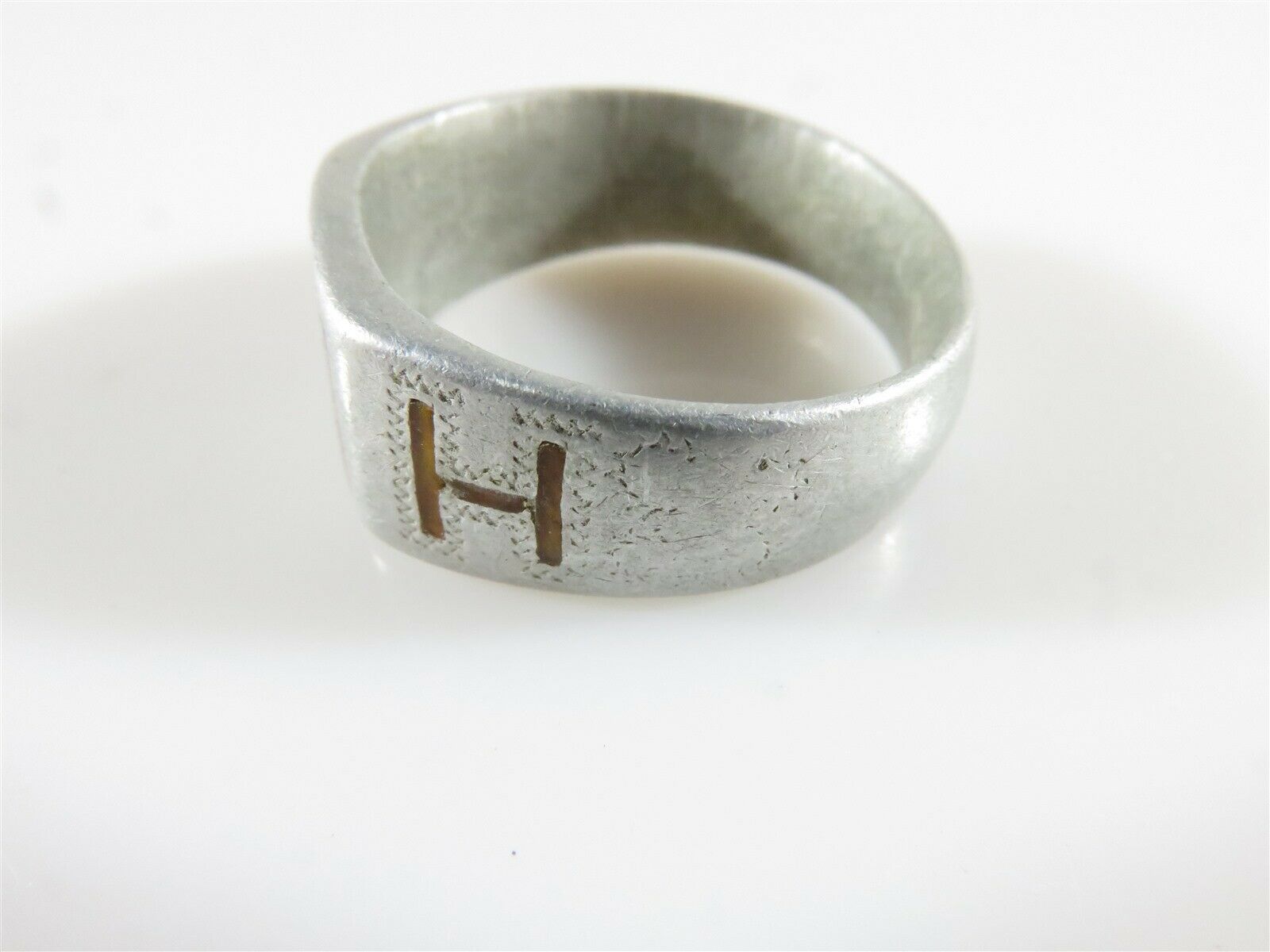 Victorian Inlaid Chamfered Aluminum Men's Letter H Signet Ring Size 10.25 - Default Title