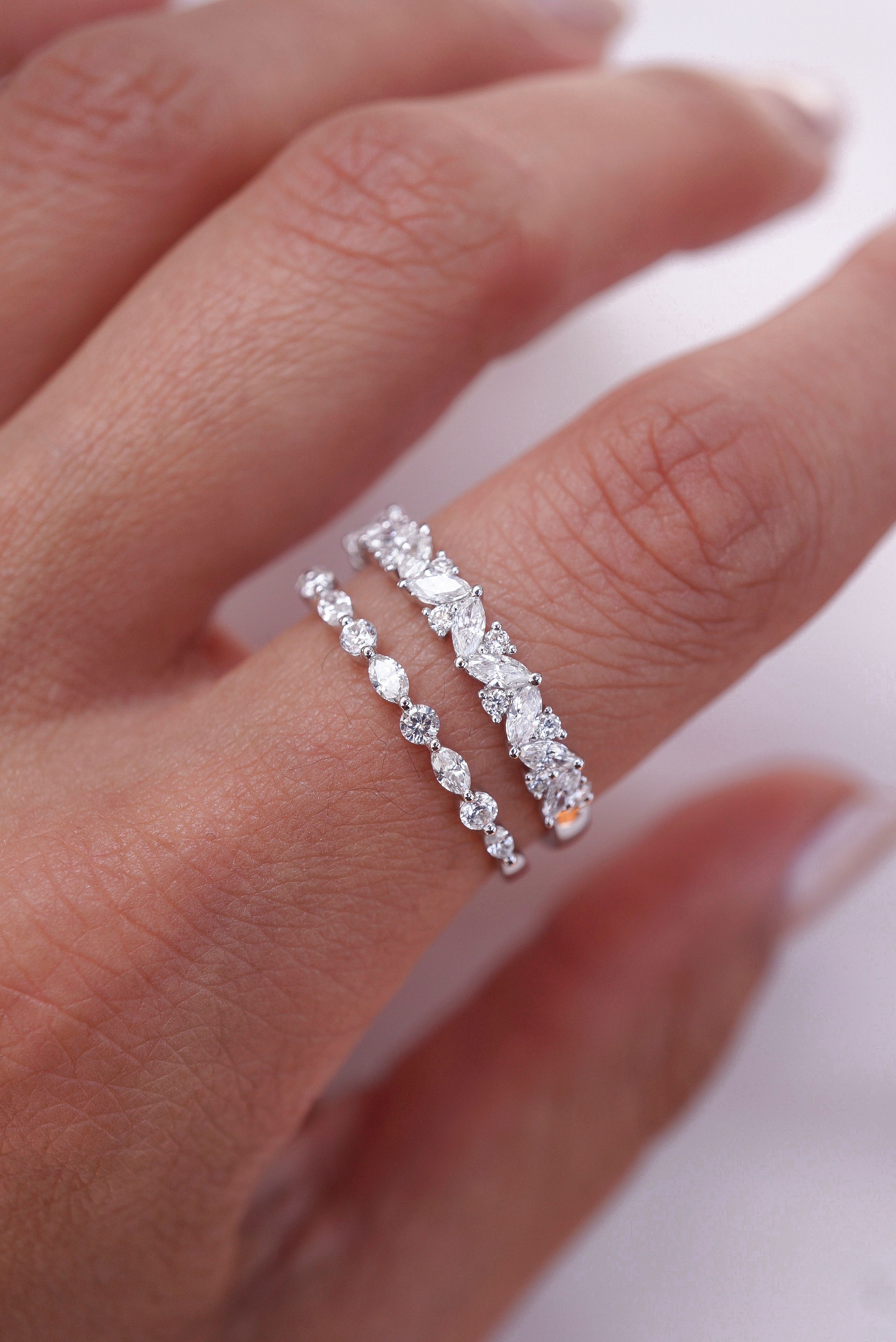 Round and Marquise Diamond Bands