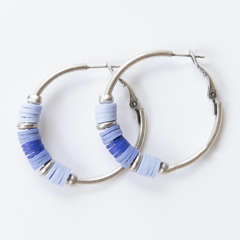 Beaded Hoopes - Silicon Beads Earrings - Colourful Hoop Earrings - Silver Hoops - Tiny Earrings - Beaded Earrings - Silver earrings - Summer