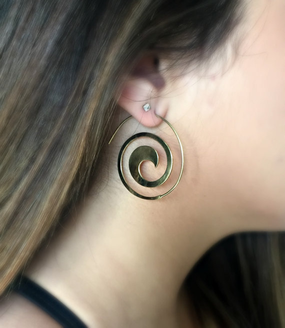 Bohemian earrings, Gold spiral earrings, Hoop earrings, Spiral Earrings, Zen earrings, Gypsy Earrings, Tribal earrings, Statement Earrings