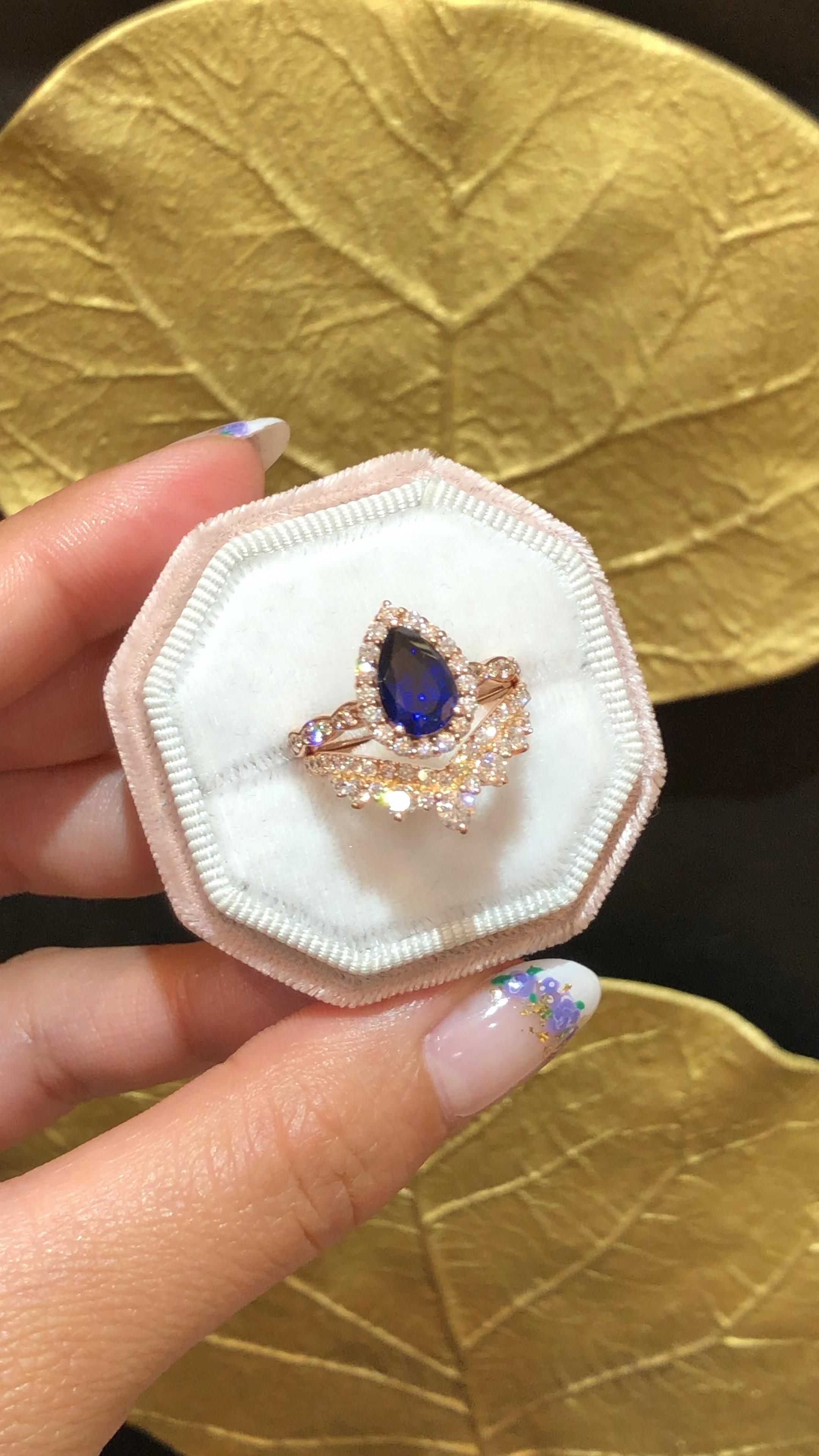 Pear cut Sapphire Bridal Ring Set by LaMore Design