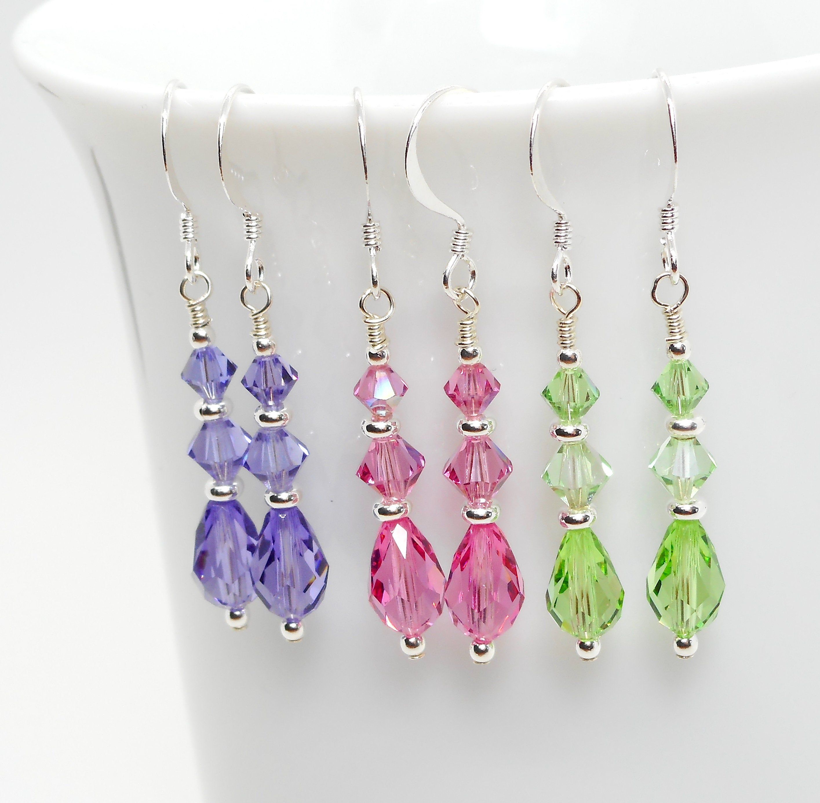 Swarovski Crystal and Silver Beaded Earrings - Choose Your Color