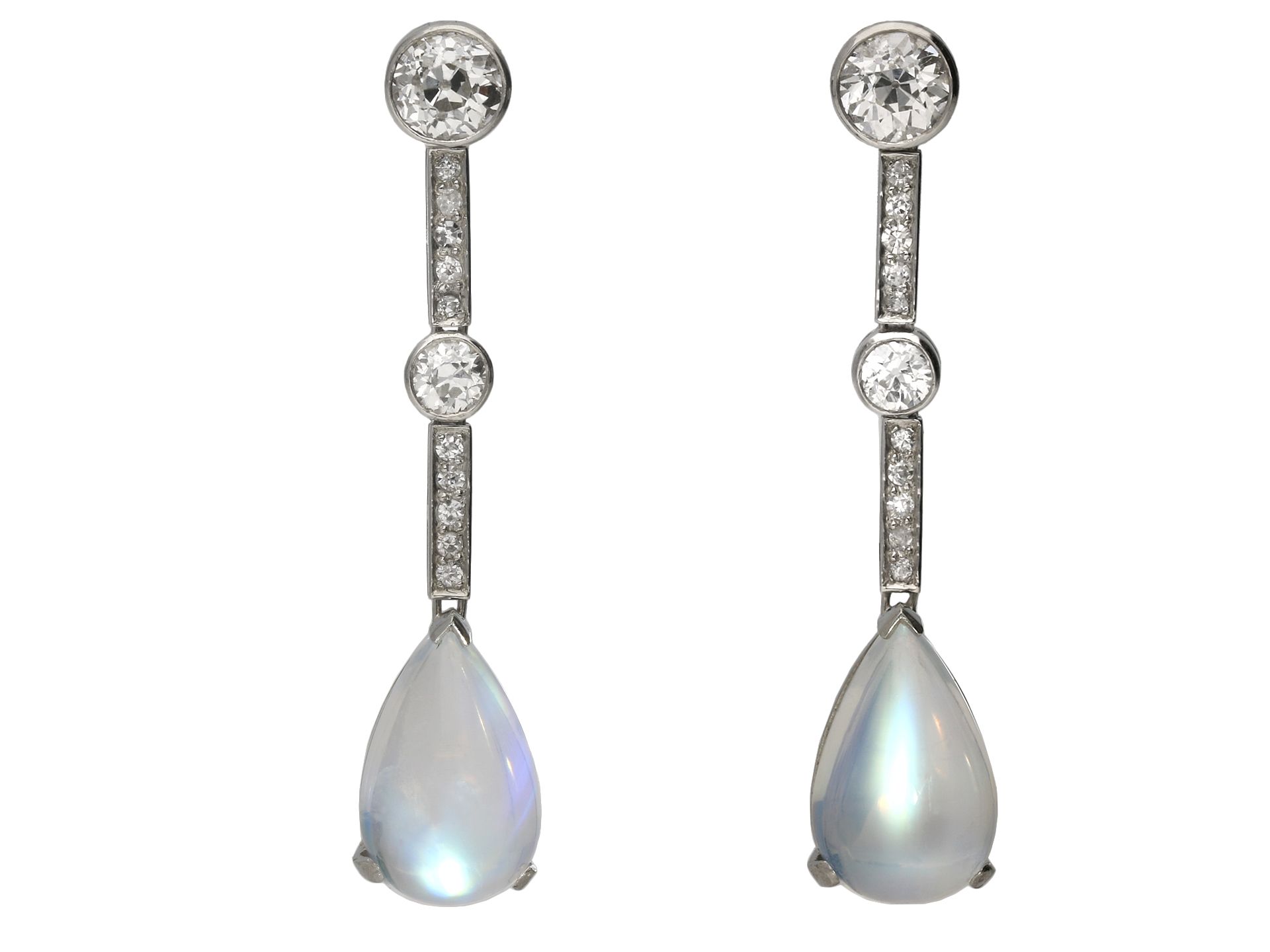 Moonstone and diamond drop earrings, circa 19 | Ref 25338