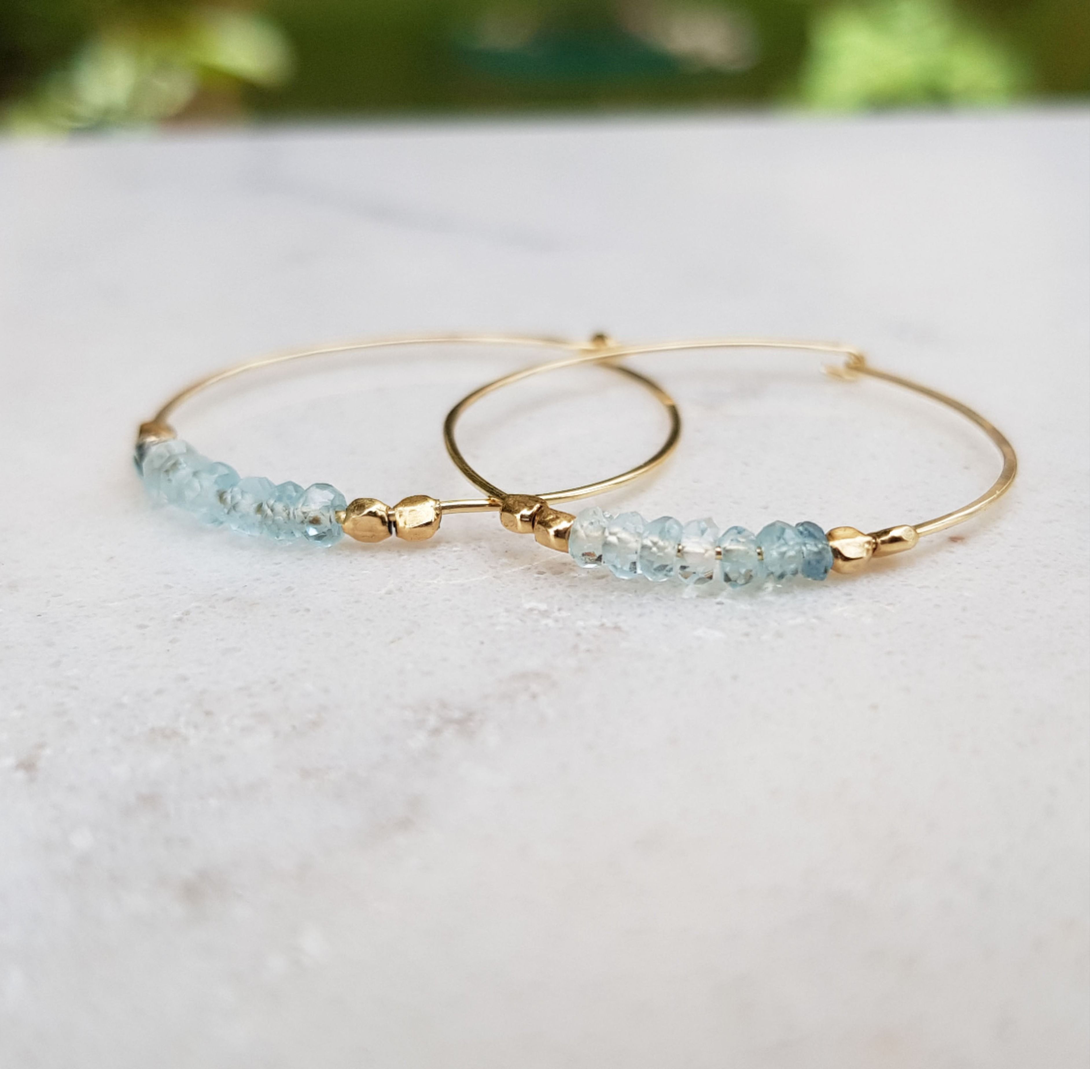 Aquamarine Earrings,Blue Hoop,14K Gold Hoop,Hoop Earrings,Sterling Silver 925 Earrings,Gold Hoop Earrings,Beaded Hoop Earrings,Aquamarine